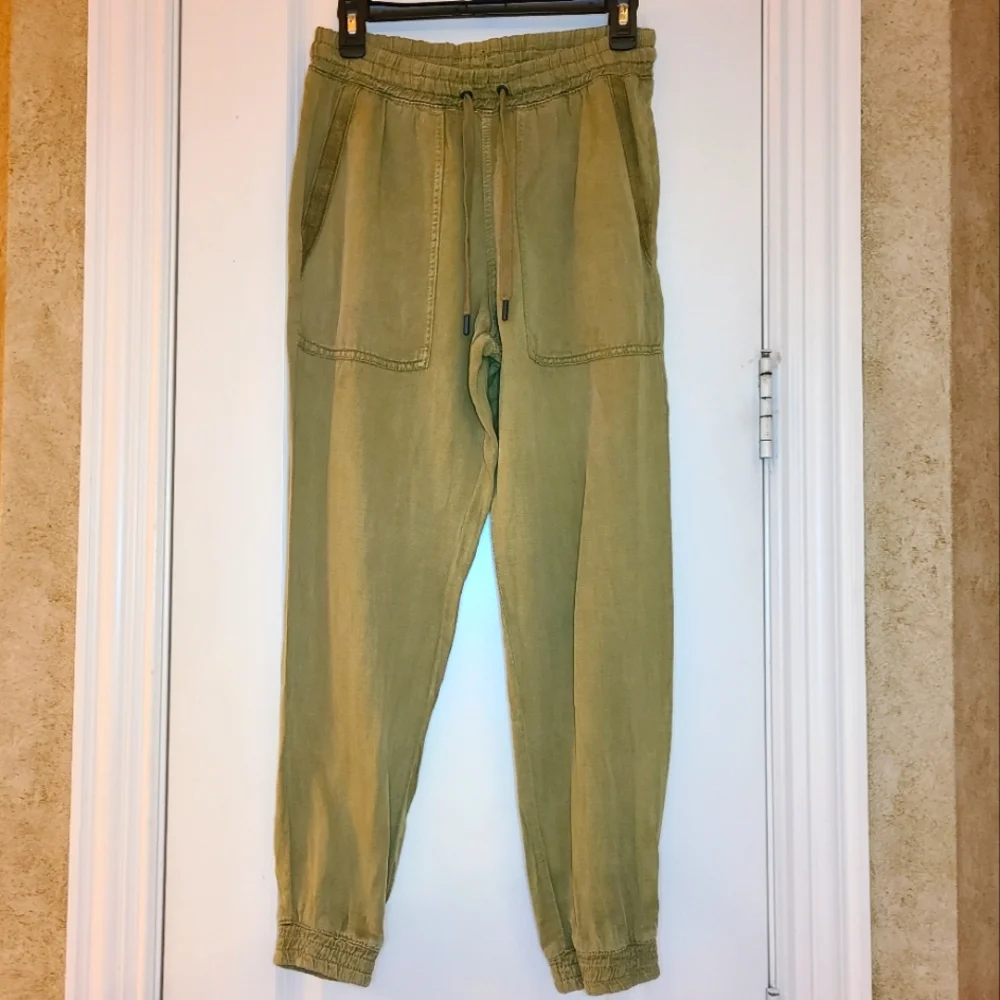 Zara The Charlotte Linen Blend Relaxed Jogger Pants Green Small